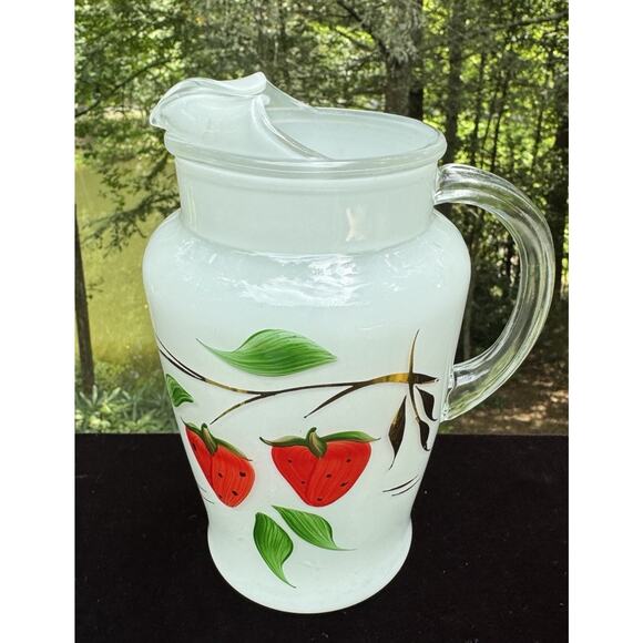 Vintage 1950's Bartlett Collins Strawberry Pitcher w/ Ice Lip Hand Painted - Picture 1 of 10